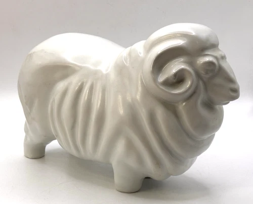 Japanese Zodiac Year Goat Ram Porcelain Figurine Goat White Matte MCM Style