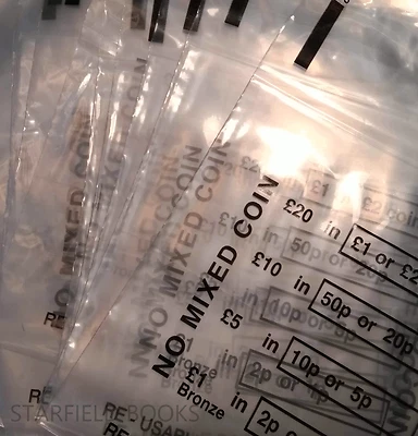 Coin Bags Money Cash Denominated Bank Pound Sterling Pence Strong Plastic Count