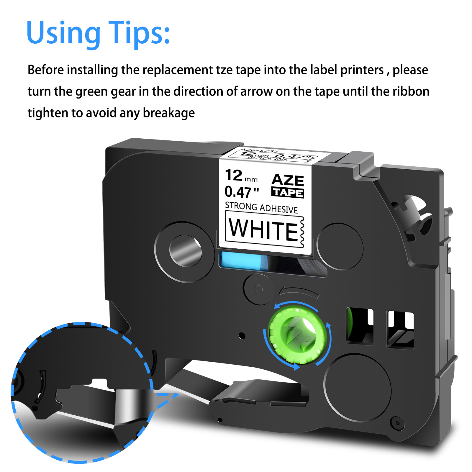 3PK TZeS231 Extra Adhesive Tape For Brother PTD210 PTH110 12mm Black