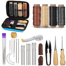 Leather Waxed Thread Stitching Needles Awl Hand Tools Kit for DIY Sewing Repair
