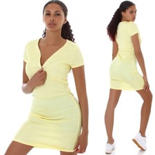Damen Sommer Minikleid Bodycon Kleid Stretch Reißverschluss V Ausschnitt Party