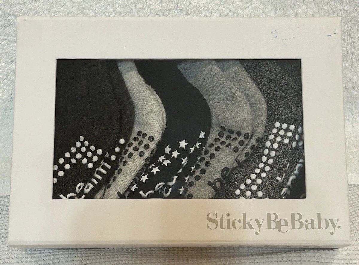 NWOT Sticky Be Baby Non Slip Grip Socks IN BOX 6m-24m, Black/Gray 6 Pair