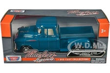 1957 CHEVROLET 3100 STEPSIDE PICKUP TEAL 1/24 DIECAST MODEL BY MOTORMAX 79381