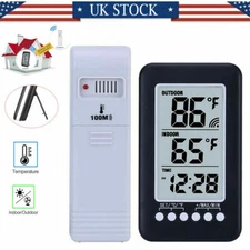Digital Thermometer Clock Temperature Wireless Transmitter Meter Indoor/Outdoor