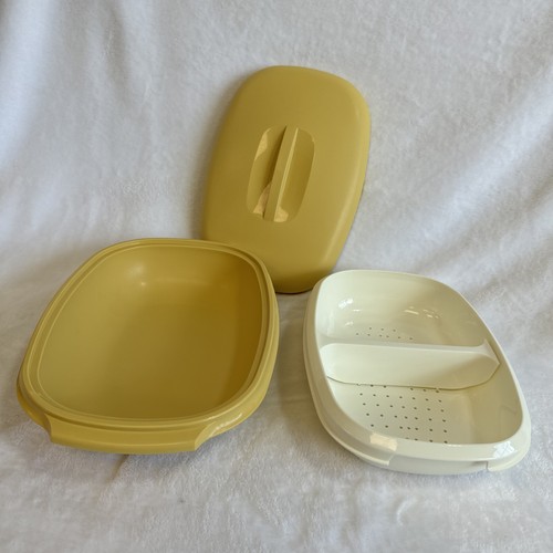 Vintage Tupperware 1273-6 4 Pc Microwave Veg/Rice Steamer 6 Cup Harvest Gold - Picture 3 of 8