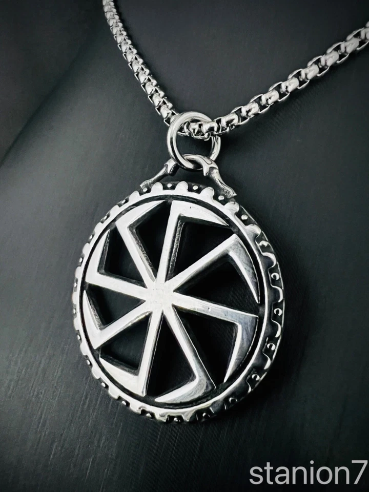 Kolovrat Anhänger Edelstahl Halskette Sonnen Rad Ewigkeit Kreislauf Biker 246B - Bild 4 von 4