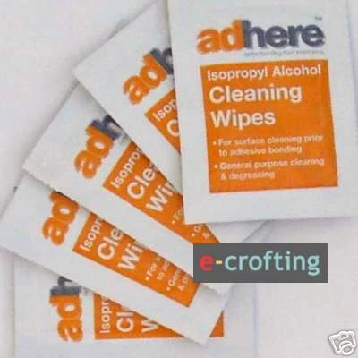 ADHERE 5 x INDIVIDUAL IPA (ISOPROPYL ALCOHOL) CLEANING WIPES - 99% PURE IPA - 180x105MM