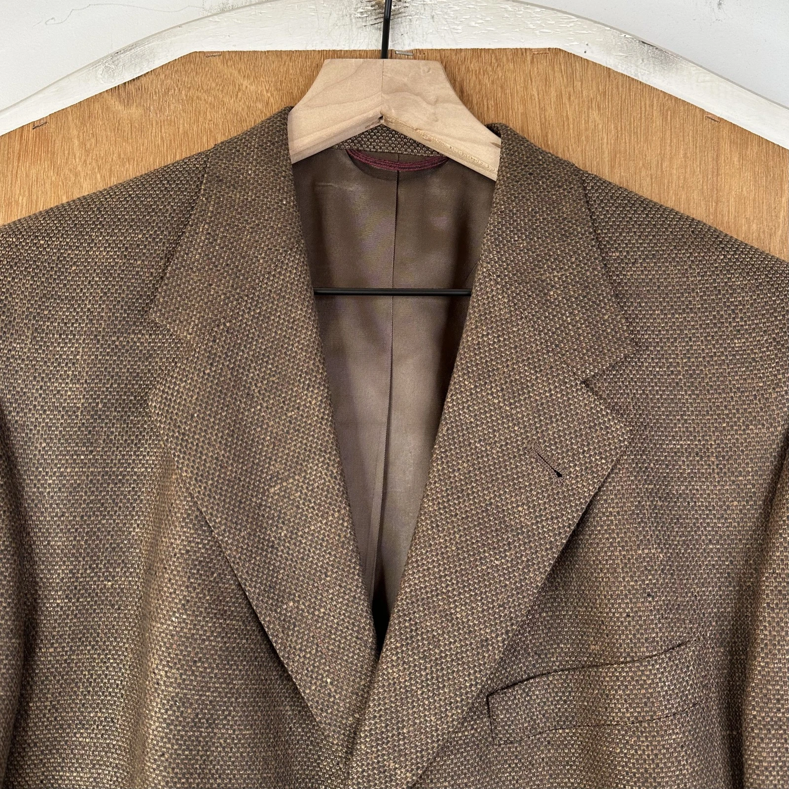 VTG Hart Schaffner Marx Blazer Mens 42R Brown Checkered Tweed Wool Sport Coat