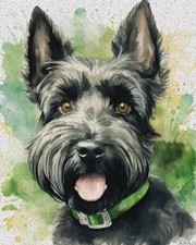 Watercolor Scottish Terrier Dog Paint by Numbers Kit Adults DIY Canvas Decor