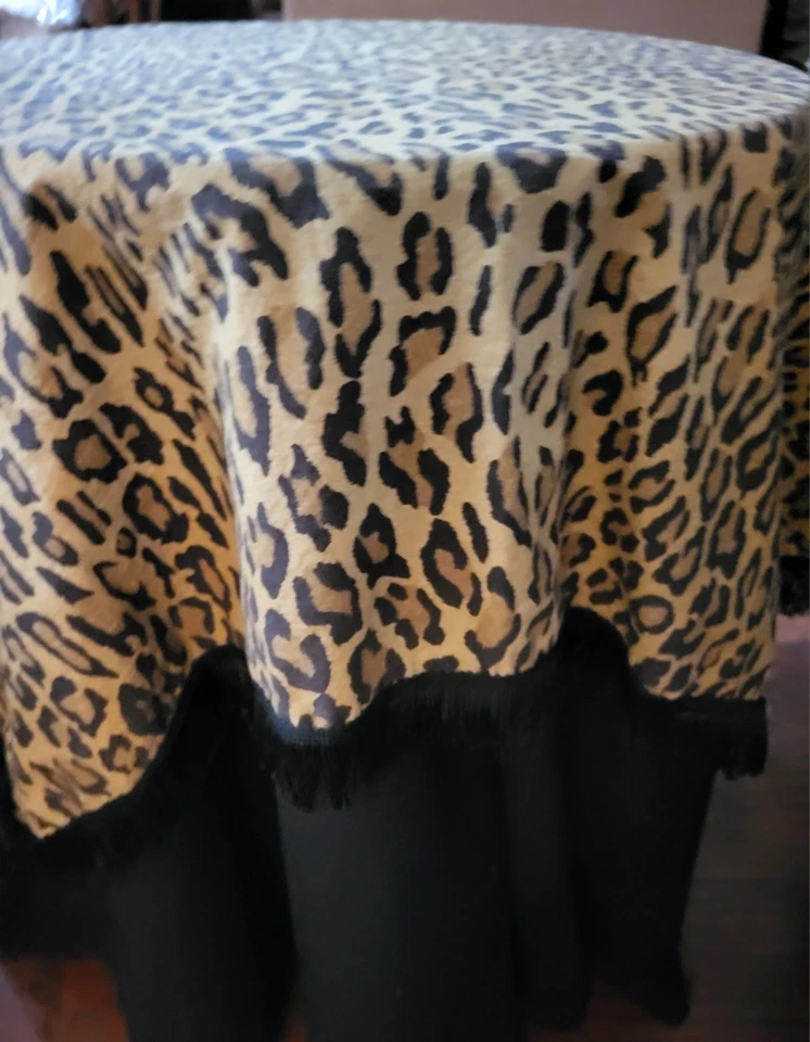 Animal Print Table Scarf With 3 inch Black Fringe For 30 inch Round Table - Image 2 of 4
