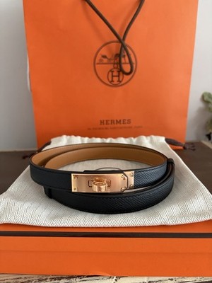 Hermes Kelly 18 Belt Black Epsom Rose Gold Hardware