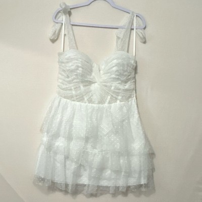 Seni & Cade White Polka Dot Mesh Tiered Mini Dress Sweetheart Lined XL