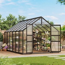 8'x12' Walk-in Greenhouse Aluminum Polycarbonate Lockable Door Roof Vent Garden
