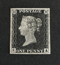 GB QV 1840 1d Penny Black SG2 Plate 2, Mint No Gum, 4 Margins, (EA)