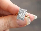 Antique 1920's Style Lab Created Diamond Art Navette Engagement 14K Gold FN Ring