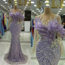 Luxury Prom Dresses Mermaid 3D Appliques Beads Crystals Sequins Tulle Lace Gowns