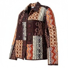 Chicos Patchwork Embroidered Jacket Brown Orange Tribal Art to Wear L boho