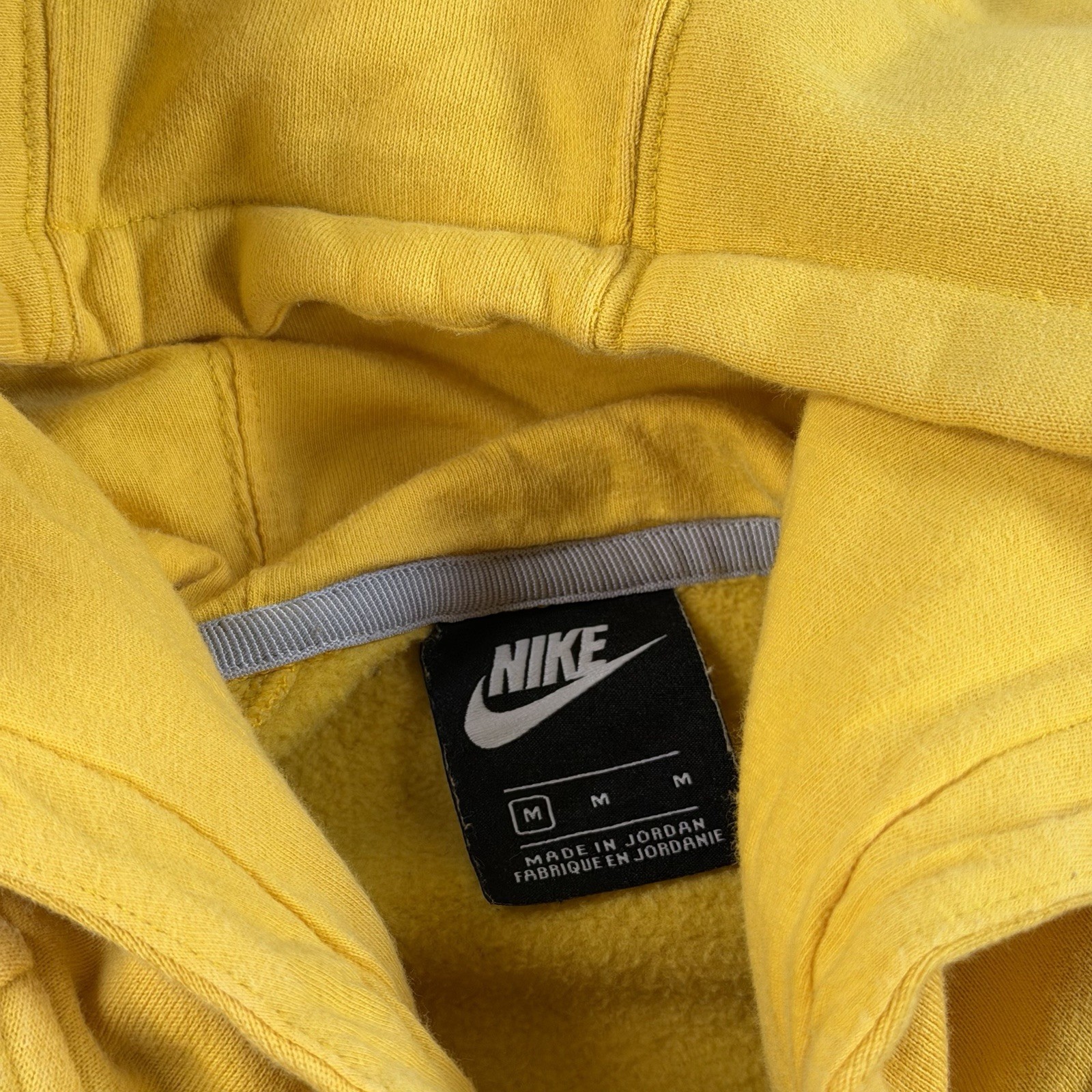 Nike Hoodie Mens Medium Yellow Navy Full Zip Fleece Big Swoosh Jacket Y2K thumbnail 4