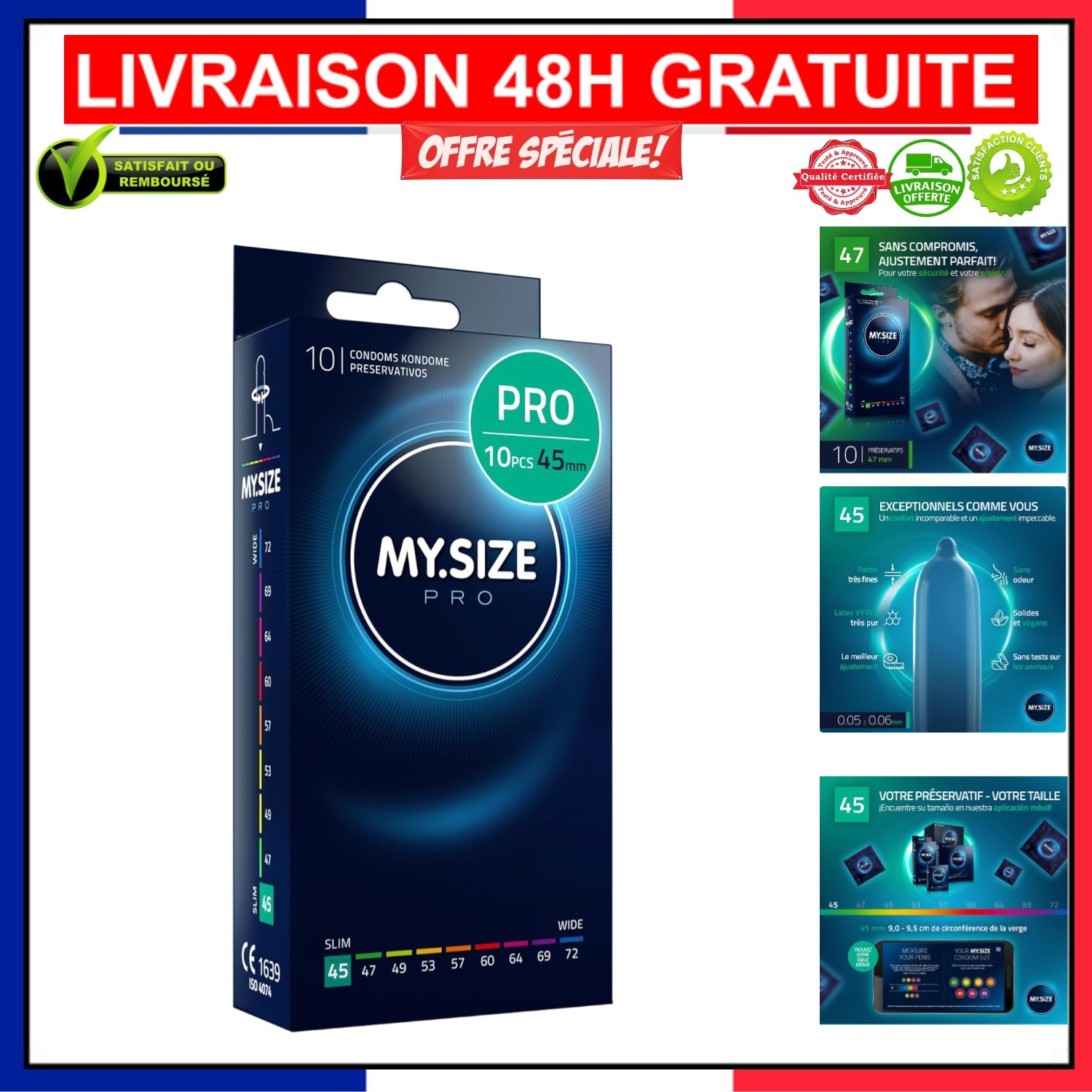 Préservatifs MY.SIZE PRO ÉLITE 45 mm pour des soirées romantiques en toute intimité