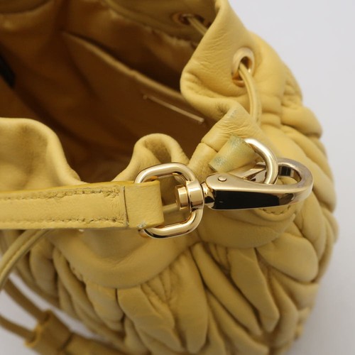 Miu Miu Drawstring Shoulder Bag Bucket Matelasse Gathered Leather Yellow 5Be014 - Picture 4 of 9