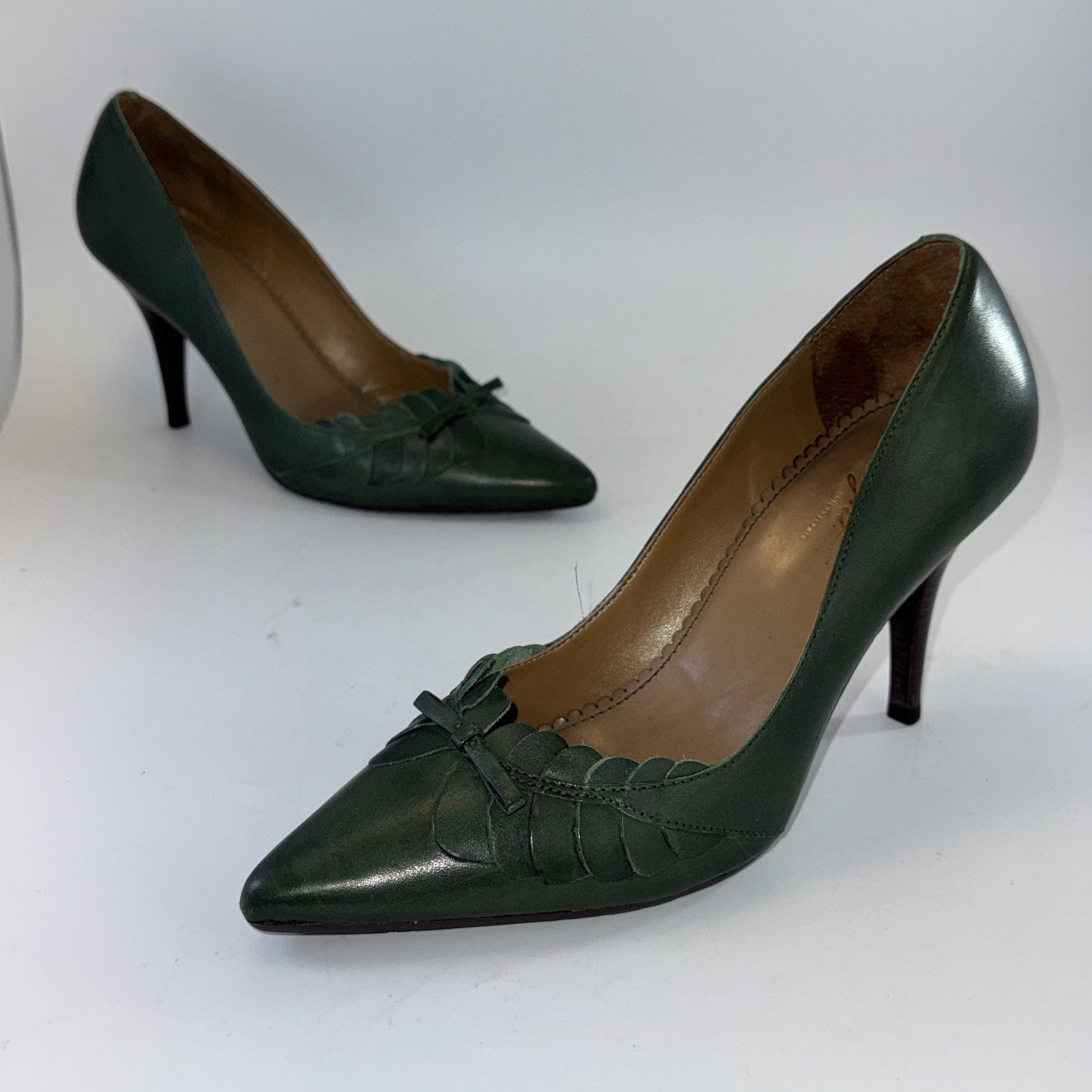 Miss Albright Green Leather Pointed Toe Pumps Heels Women’s 8.5B Anthropologie