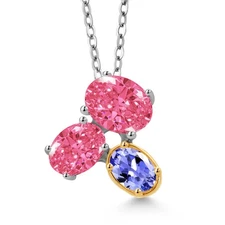 925 Silver and 10K Yellow Gold Fancy Pink Zirconia and Tanzanite Pendant
