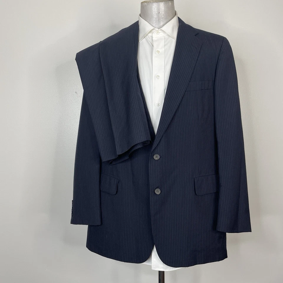 Chaps Ralph Lauren USA Made 2 Piece Suit Mens 44L 36x31 Navy Blue Striped Wool - Image 2 of 4