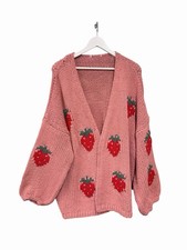 Next Strawberry Cardigan Chunky Pink RRP £48 Size XL 20 22 24 Cotton Oversize 
