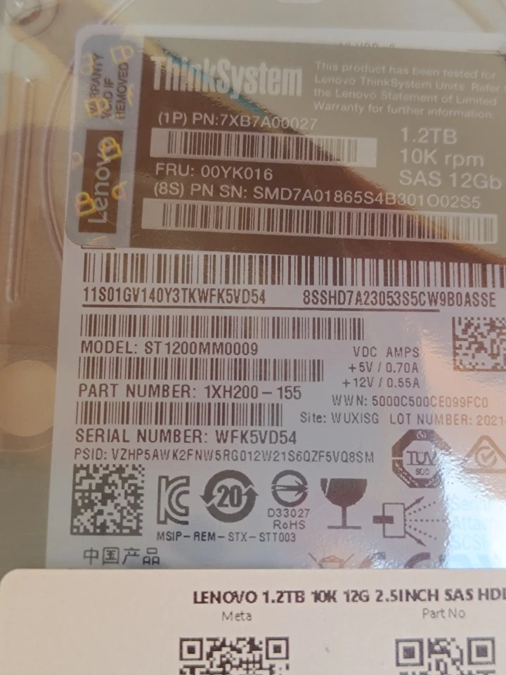 LENOVO 00YK016 - ThinkSystem SFF 1.2TB 10K SAS 12G Hot Swap 512n HDD_0,24_6 - Bild 2 von 4