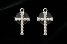 2 1 pair Christian Cross Croc Charms - Silverplated with Rhinestones
