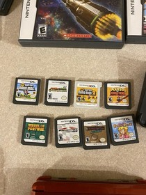 Nintendo 3DS Red Handheld Console W/10 Games, Cases Charger SD Card Stylus WORKS