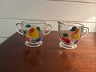 Vintage Clear Glass Bartlett Collins Green/Red Pear Cream and Sugar Hand Painted