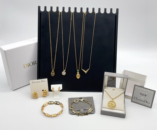 Auth Christian Dior CD Logo/Necklace Bracelet Earrings Set9 W/Box SK120491