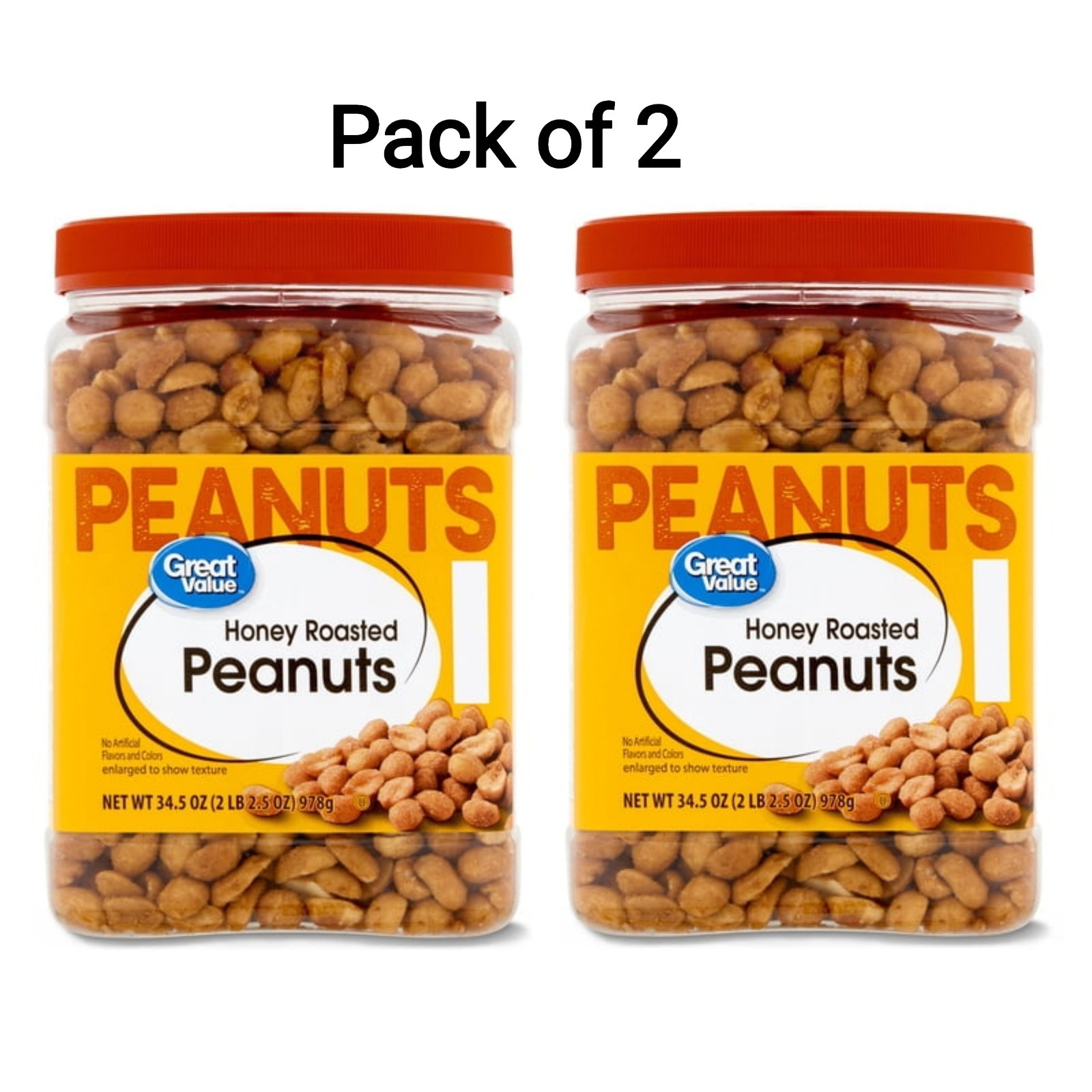 (2 PACK) Great Value Honey Roasted Peanuts, 34.5 oz