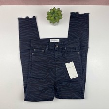 Zara Blue Black Zebra Animal Print Denim Skinny Frayed Jeans New Women Size 2