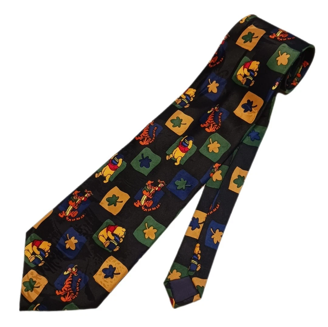 Winnie The Pooh Mens Necktie Black Pooh Disney Ornate Pointed Tie 4 Inch