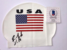 BOBBY FINKE SIGNED USA SWIM CAP TYR 2024 OLYMPICS SWIMMING PARIS GOLD BAS