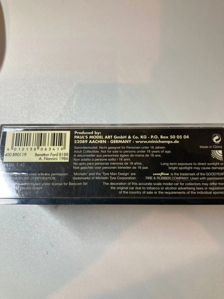 Modellino auto pressofuso Minichamps 1/43 Benetton Ford B189 - Immagine 3 di 4