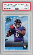 Graded 2018 Optic Lamar Jackson 167 Rookie RC Football Card PSA 10 Gem Mint. rookie card picture