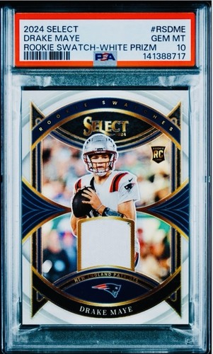 Drake Maye [White] #RS-DME 2024 Panini Select Rookie Swatches Prizm card