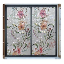 Home Window Privacy Film, Frosted Glass Static Cling Film Flower Vinyl 