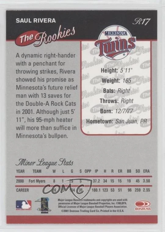 2001 Donruss The Rookies Saul Rivera #R17 RC - Image 2 of 2