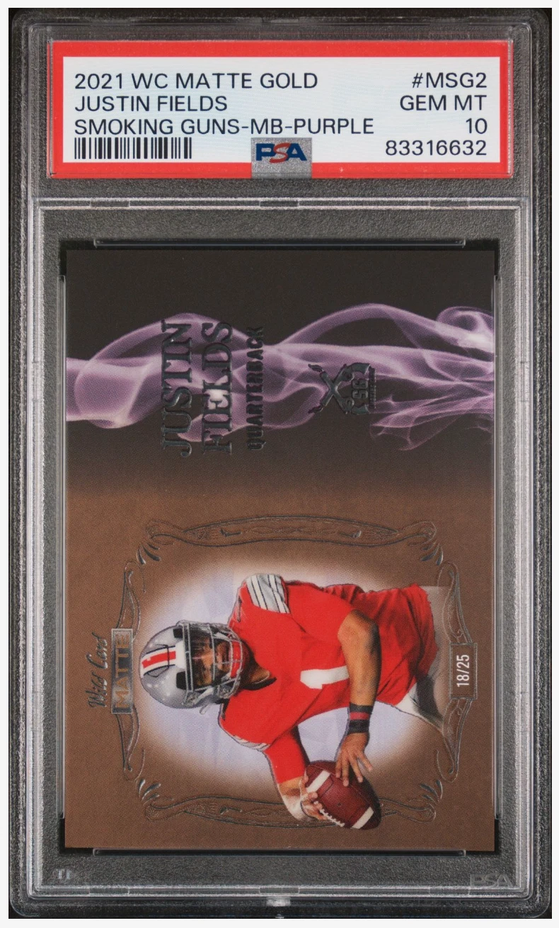 Justin Fields Wild Card Matte Gold Smoking Gun #MSG2 Mega Box-Purple