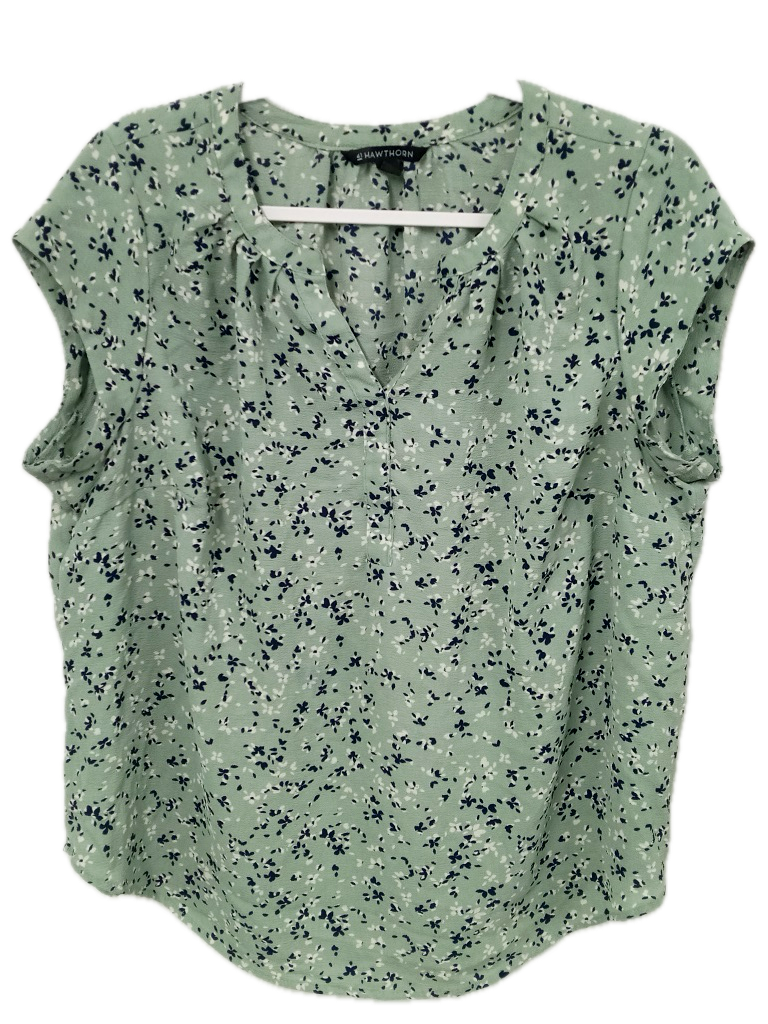 41 hawthorne green blue floral split neck short sleeve sheer see