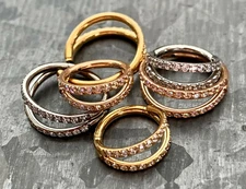 1pc Titanium Hinged Segment Hoop Ring Clicker Helix Double Line CZ Gems Daith