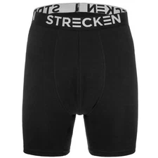 STRECKEN Men Boxer Briefs Soft Stretchy Cotton Value 6 Pair Pack Black Long Leg