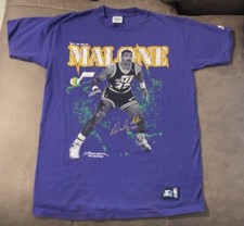 VTG 90s NBA KARL MALONE UTAH JAZZ STARTER T-SHIRT MADE IN USA SIZE L