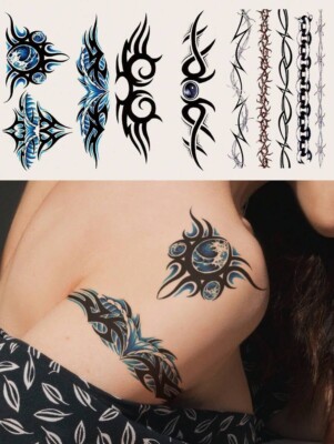 3 Stück Blumen Temporär Tattoo Aufkleber Abstrakt Totem Arm Bein Oberschenkel Brust