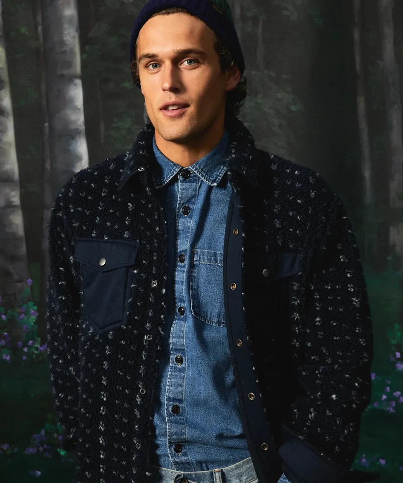 L.L.Bean x Todd Snyder Hi-Pile Sherpa Snap-Front Shirt Jacket Birdseye Navy NWT - Image 4 of 4