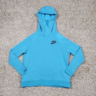 Nike Hoodie Womens Medium Blue Black Swoosh Sweatshirt Sweater Loose High Neck | eBay
